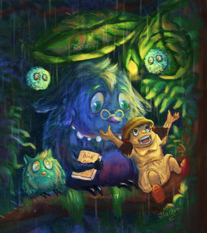 Enjoying rain with the friends from the forest